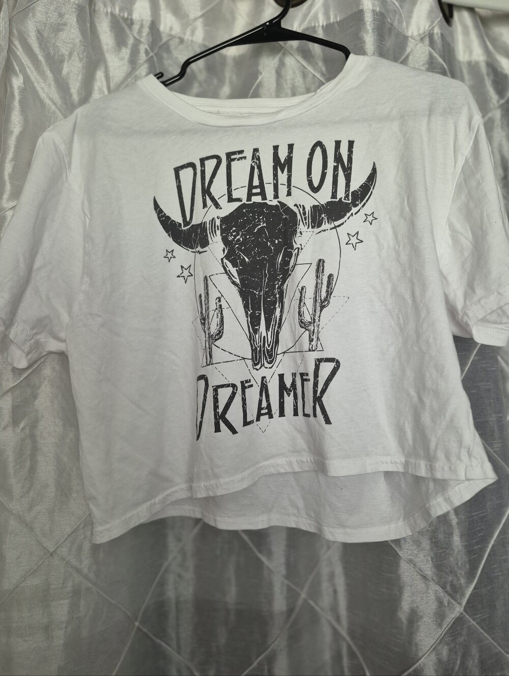 Rustee Dream On Dreamer Graphic Crop Tee White Size Large